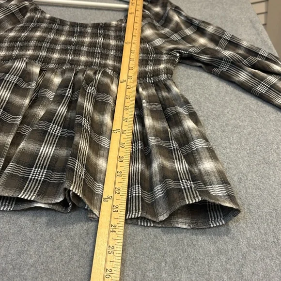 NEW Tommy Jeans | Smocked Peplum Long Sleeve Women Top Med Plaid Olive - Picture 8 of 13